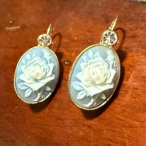 Vintage-Inspired Gold and Blue Rose Earrings